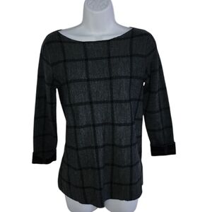 Tahari Plaid Extra Fine Merino Organic Wool Sweater - Women's XS